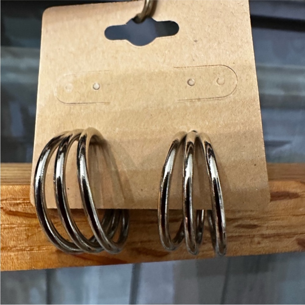 Modern Silver Triple Hoop Earrings